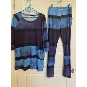 Beyond this plane Dark Blue Tie-Dye Short Sleeve Tee & Lounge Pants Sz XL